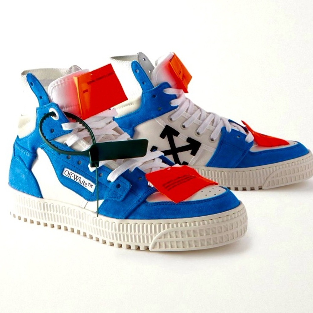 Off-White 3.0 Off Court Supreme Sneakers Blue Suede Leather Shell HighTop Virgil